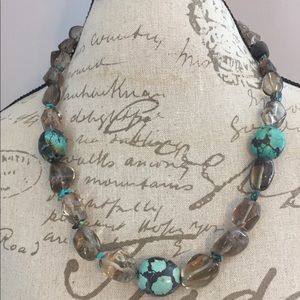 Smokey quartz and turquoise chunky necklace